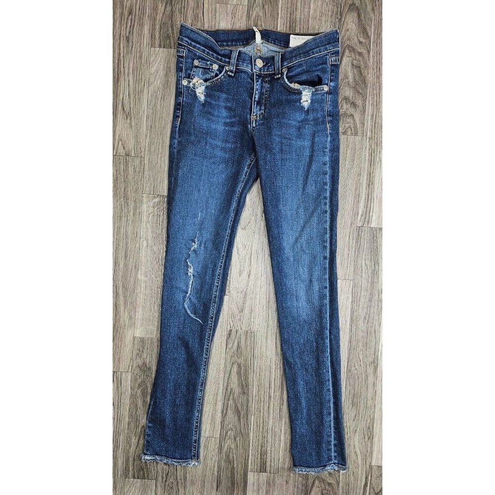 Rag & Bone Womens Size 26 Distressed Skinny Fringe Hem Denim Blue Jeans